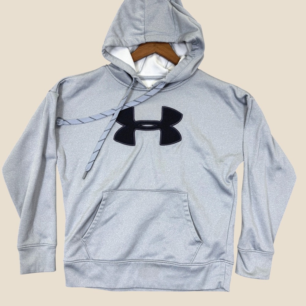 Under Armour Hoodie Women XS Light Blue ColdGear Loose Big Logo Pullover